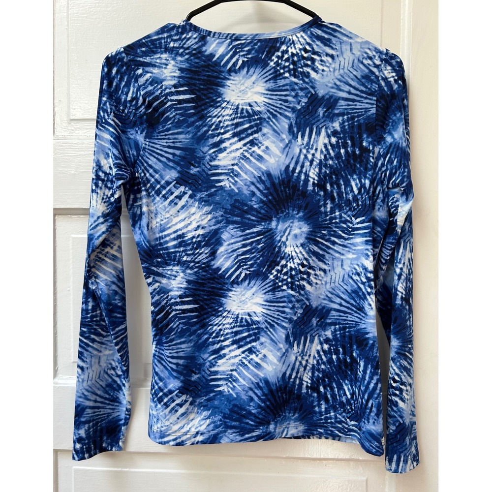 Lands' End Woman's Blue and White Long Sleeve Swim Top Rash Guard Size XS (2-4)